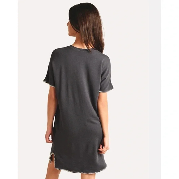 Monrow Revolve Navy Super Soft Blanket Stitch Casual Shirt Dress Size Small - Picture 2 of 12